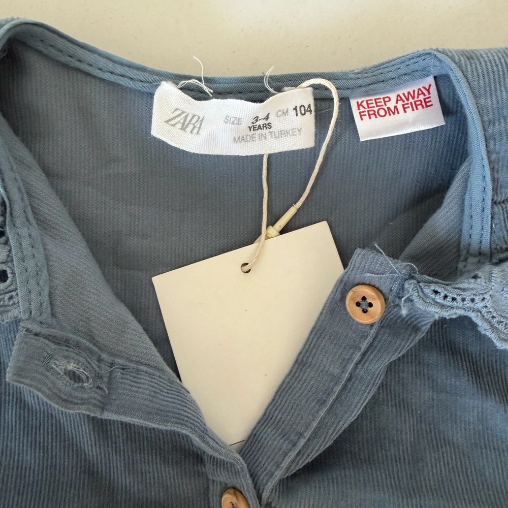 Blue Button-Up Dress with Eyelet Collar - Picture 2 of 2